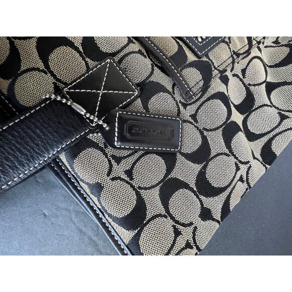Coach Gray Black Canvas and Leather Signature C Tote Purse Shoulder Bag - Picture 12 of 13